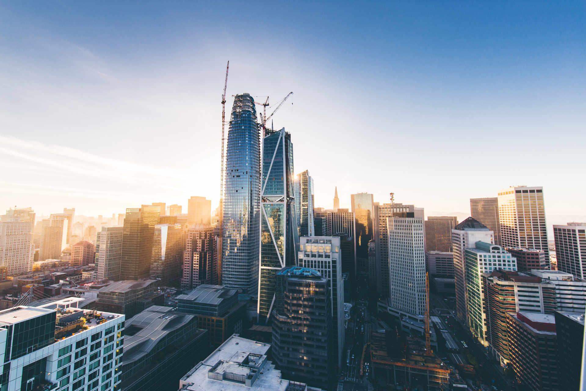 picture of a city with skycrappers and night sky